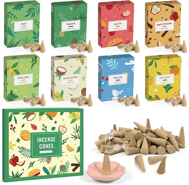 SCENTORINI Conos de Incienso 120pcs - 8 Fragancias Naturales para Meditación y Relajación