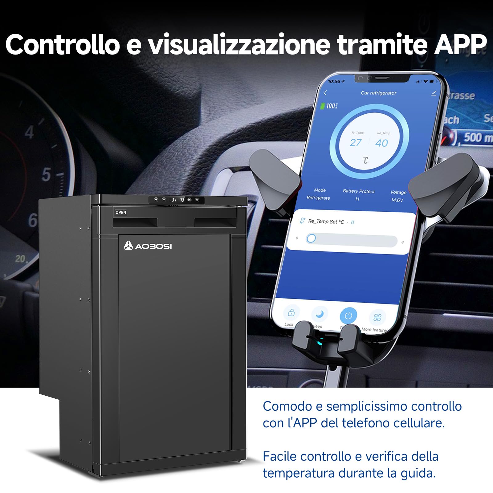 AAOBOSI Frigo Portatile 83L 12/24V DC -20°C a 20°C con APP e Luci LED per Campeggio Caravan Auto Camper