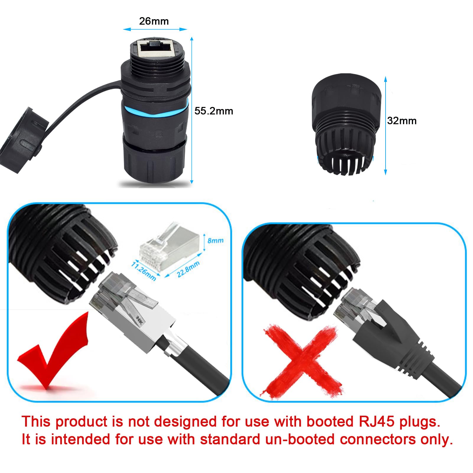 Lot de 5 connecteurs RJ45 CAT6 étanches étanches M23 IP68 pour montage sur panneau de 5,5 cm
