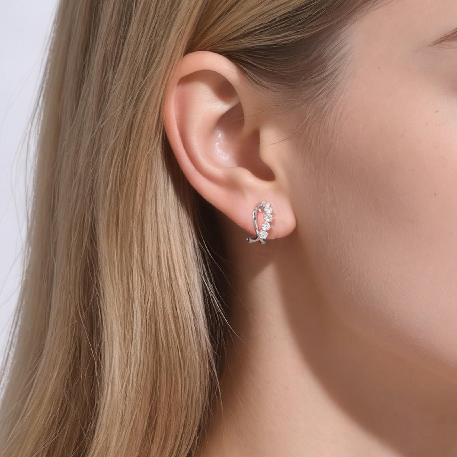 Boucle d'Oreille Clip Femme Argenté et Or Rose avec Zircon Cubique Boucle Oreilles Sans Percage Hypoallergénique Bijoux Femme Raffiné Cadeau pour une Amie
