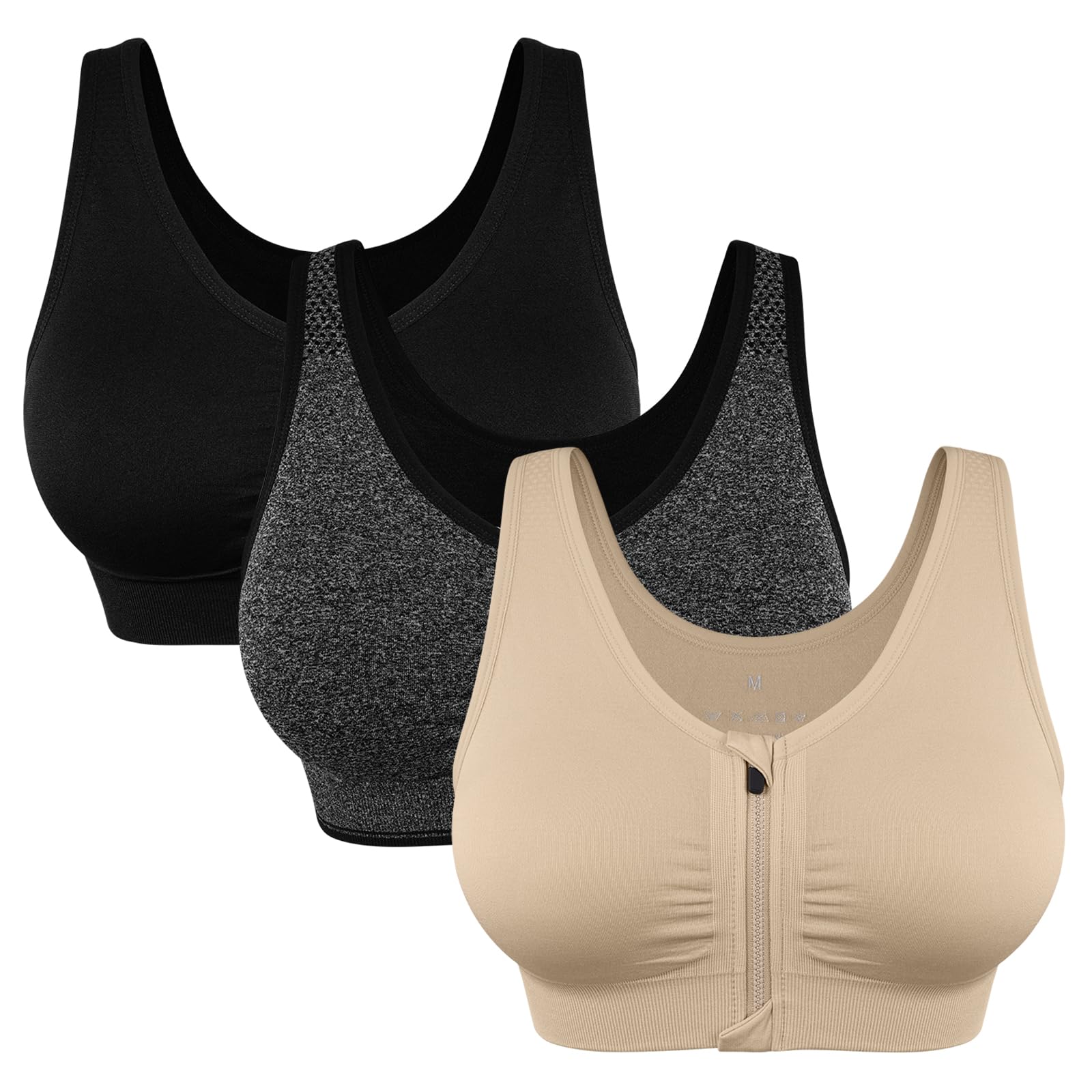 Women's Zip Front Sports Bra Wireless Post-Surgery Bra Active Yoga Sports Bras