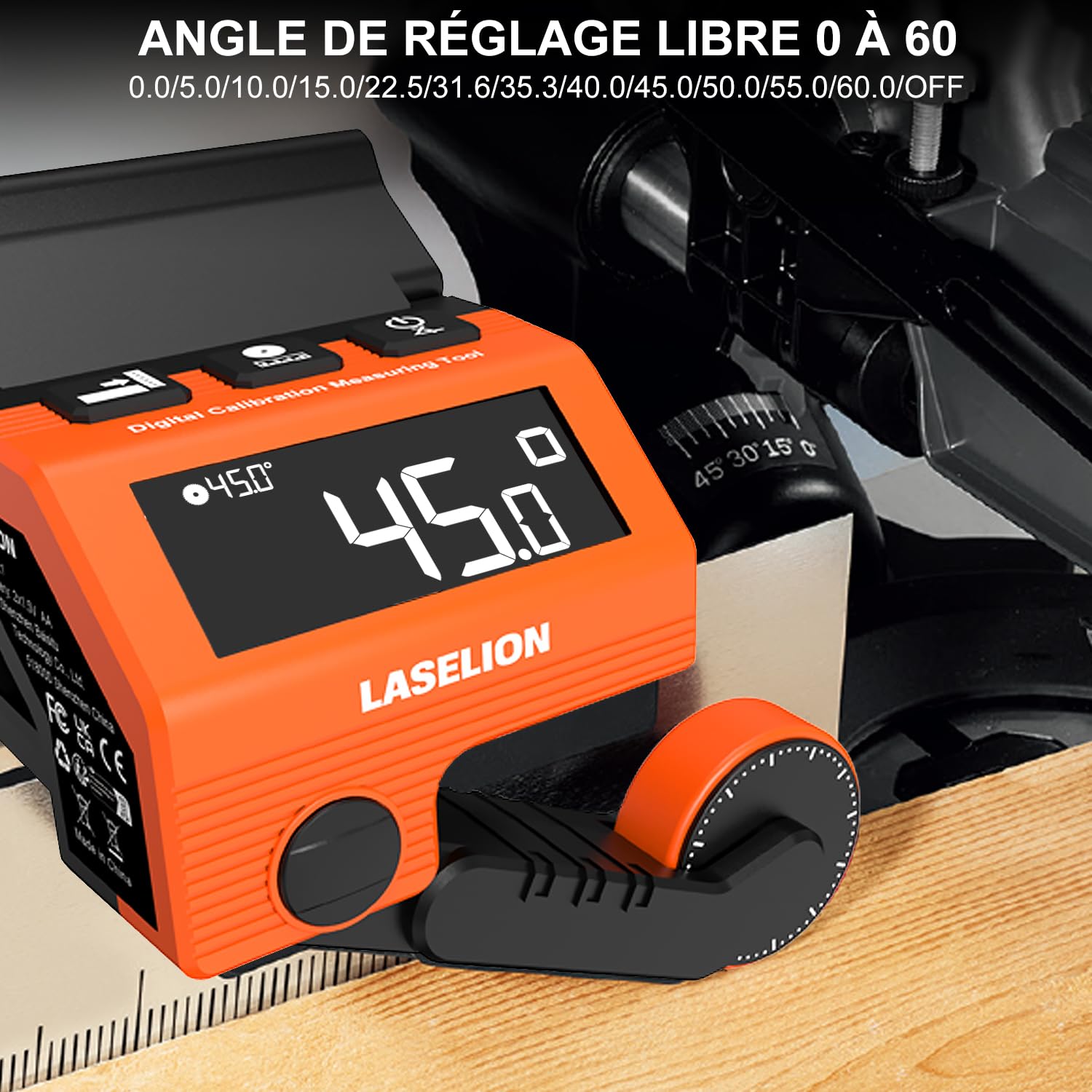 LASELION Outil de mesure numérique pour scie à onglet, jauge précise de butée de scie avec pince réglable, calibrage d'angle et de décalage pour le travail du bois et du métal L1