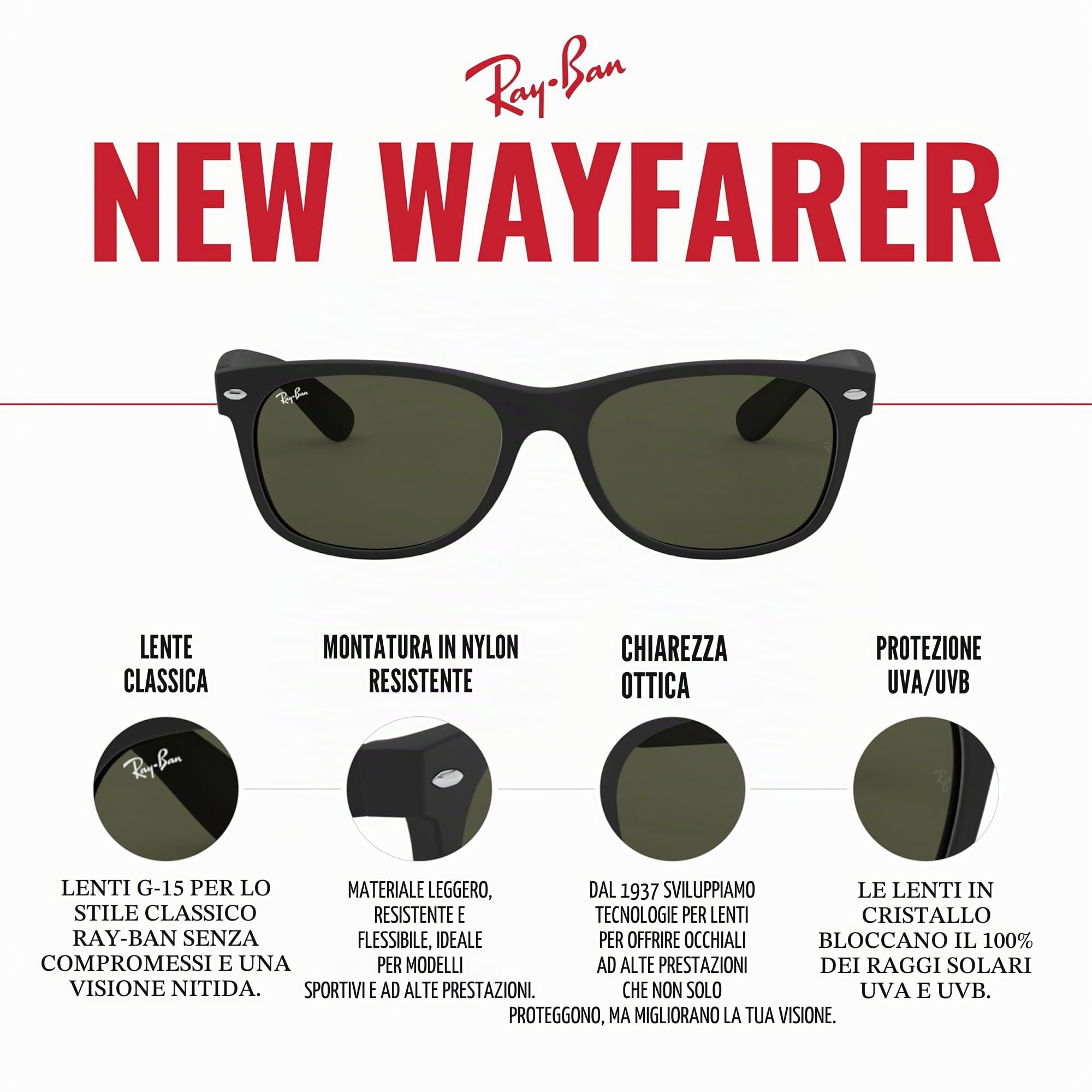 Ray-Ban New Wayfarer Montature Unisex - Adulto (Pacco da 1)