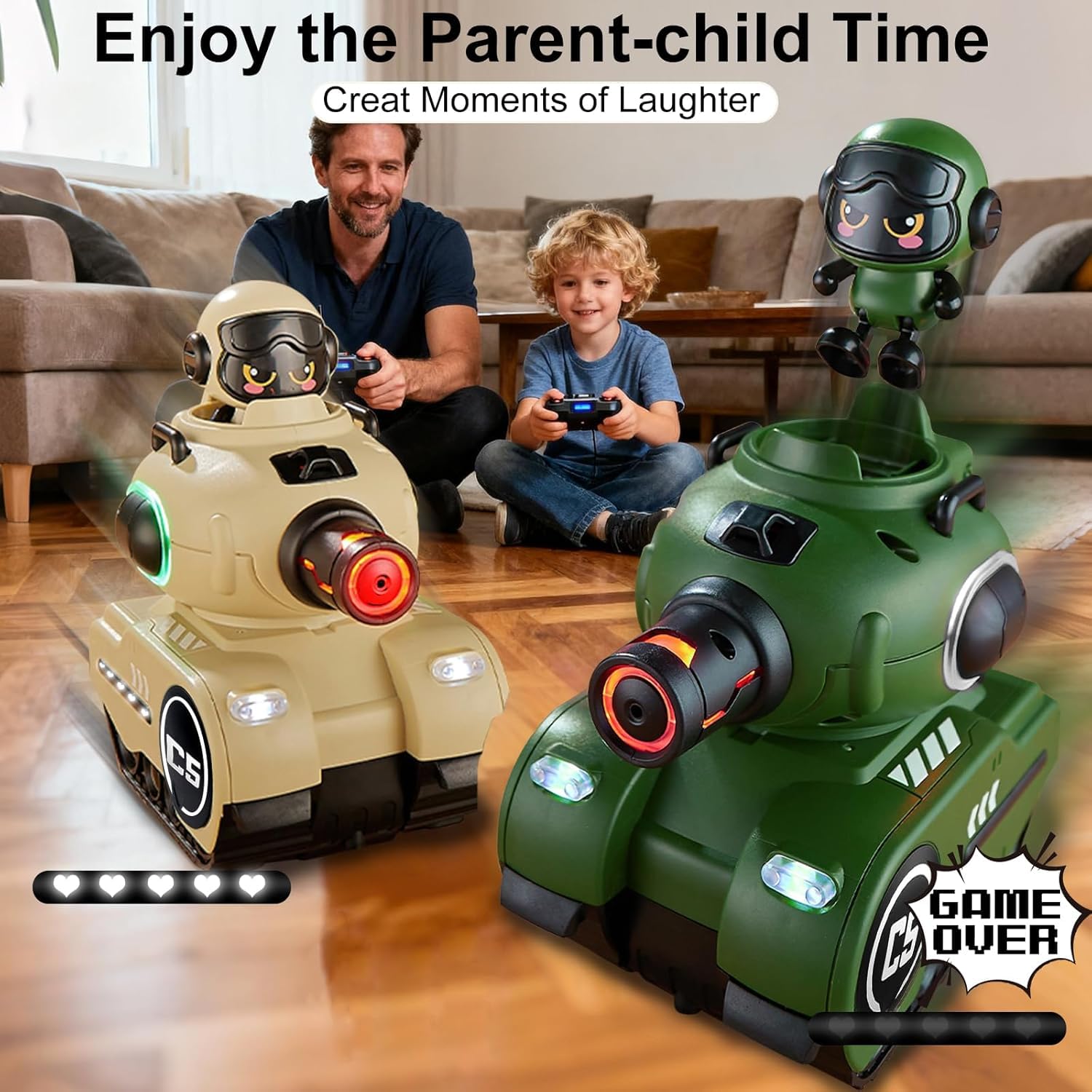 2 Piezas Teledirigido Tanques de Combate, Muñeca Eyección Coche Juguete | 2.4 GHZ Control Remoto de Infrarrojo Tanques Combate con Luz Led y Música, RC Batalla Carro Cisterna para 6+ Años Niños/Niñas