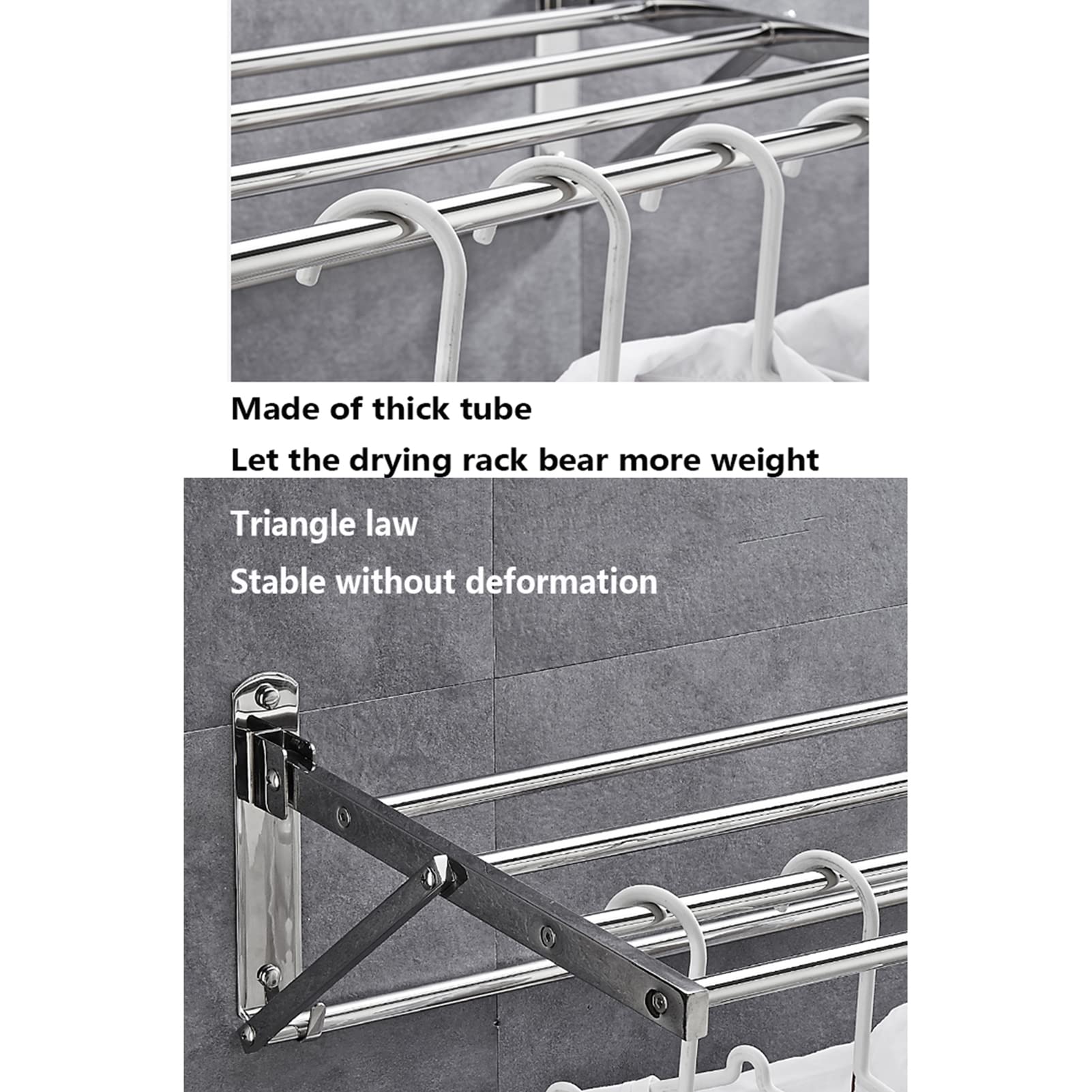 Stendibiancheria a Parete, Stendibiancheria per Interni in Acciaio Inossidabile Balcone Stendibiancheria Pieghevole Davanzale Stendibiancheria a Parete per Uso Domestico Stendibiancheria,60cm ( 100cm)