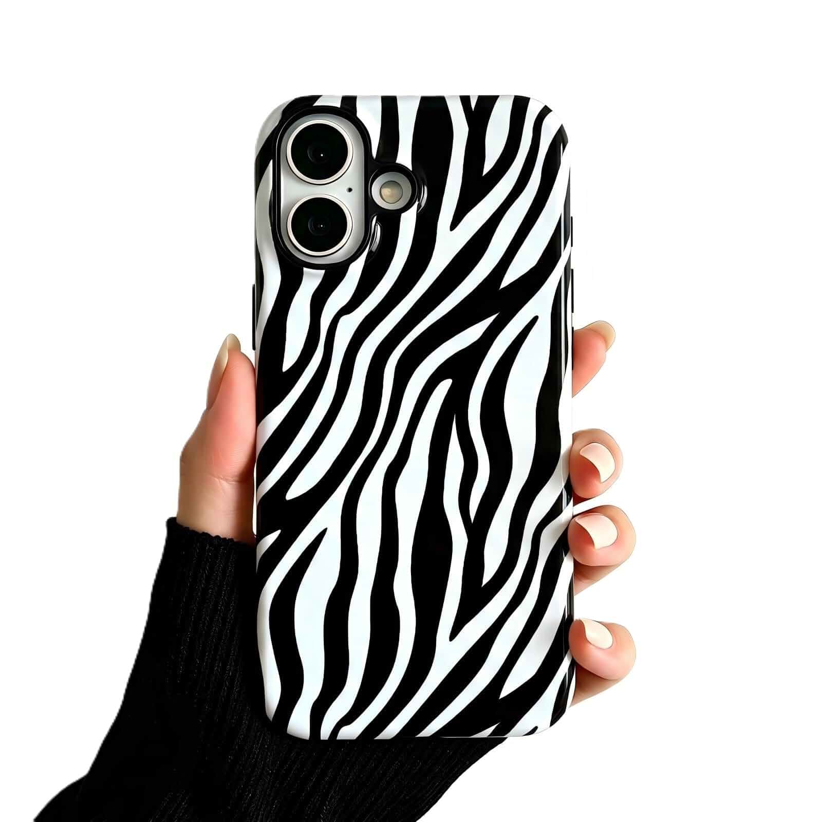 for iPhone 17 Case, Cute Zebra Print, Black/White Aesthetic Girly Zebra Pattern Design, Shockproof Protection, Kawaii Soft TPU and Hard PC Phone Cover for Women Girls, 6.3"