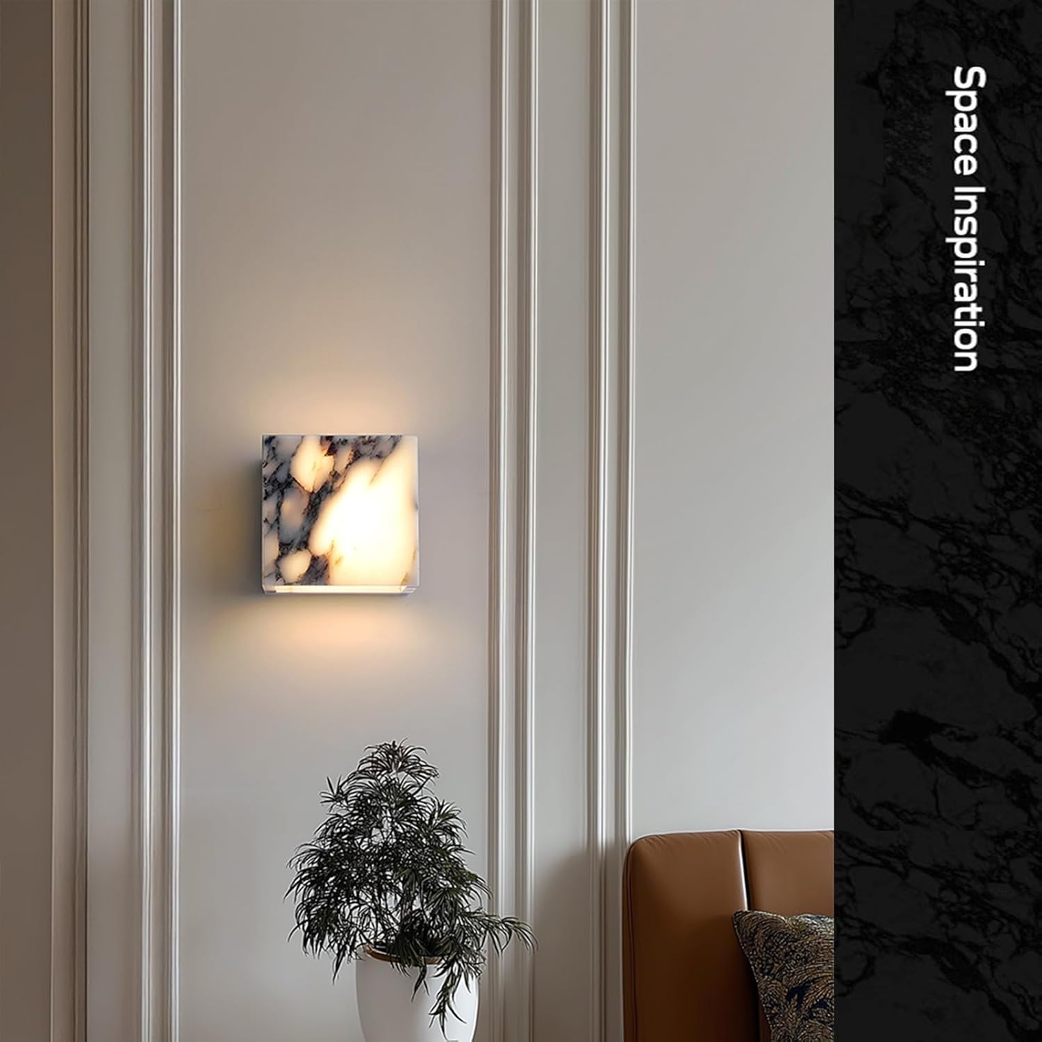 Marble Wall lamp, Modern Alabaster Wall Light, Wall Mount Wall sconces with Natural Stone lampshade, LED Vanity Light, for Mirror, Bedroom, Hallway, Square