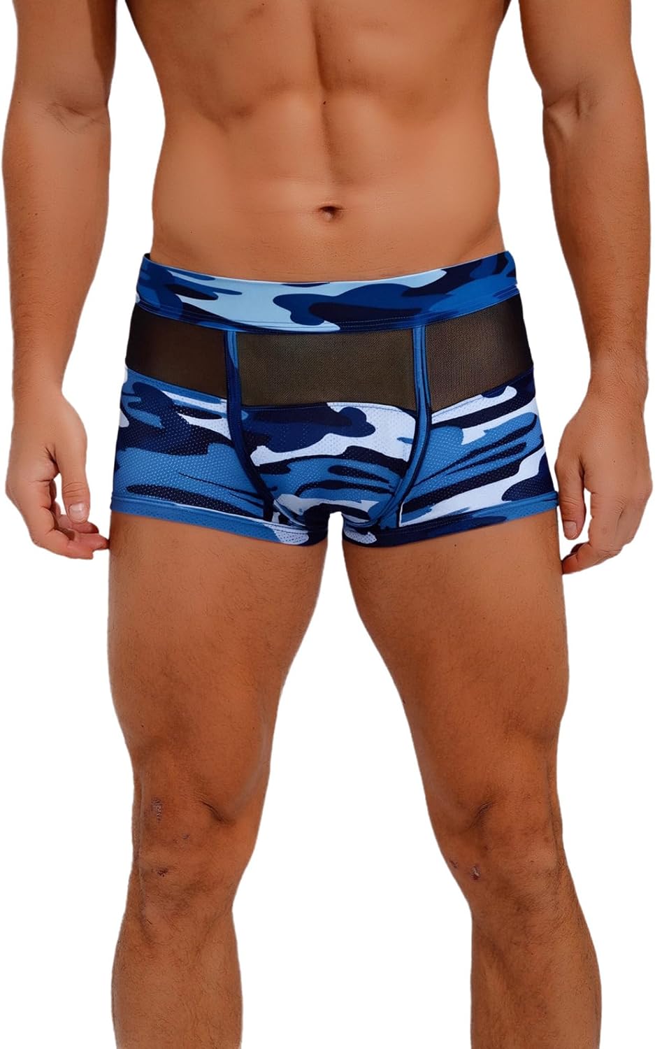 Men's Sexy Camouflage Mesh Spliced Underwear Elastic Waistband Bulge Pouch Boxer Shorts