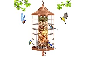 FarmInno Squirrel Proof Bird Feeder Rust-Resistant Hanging 4 Ports Cage Bird Feeder...
