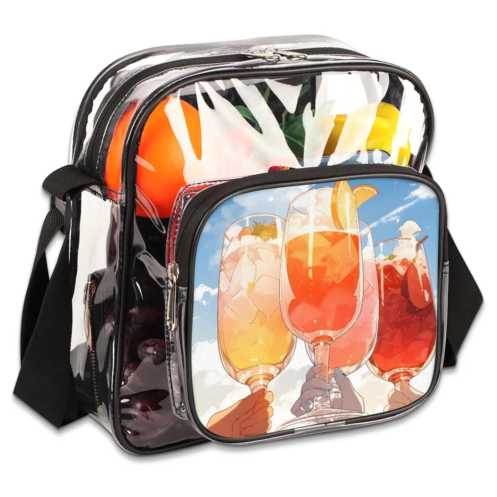Clear Crossbody Bag Stadium Approved Cool Drinks Transparent Bag for Festivals, Sports Events, Concerts,Beach Bag for Women Men Summer Clear Purse with Front Pocket Messenger Bag with Adjustable Strap