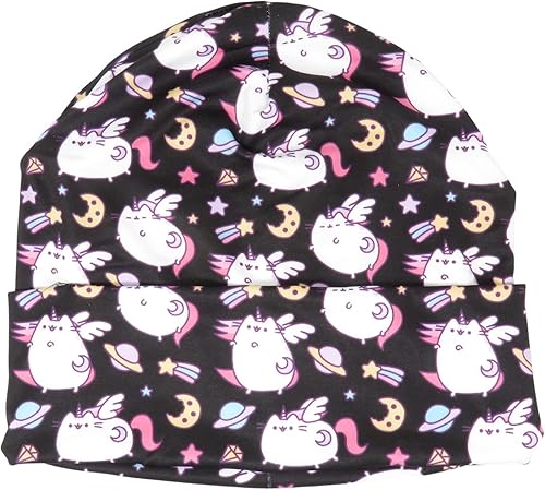 Pusheen The Cat Allover Print Polyester Cuff Beanie Cap Negro, Negro -
