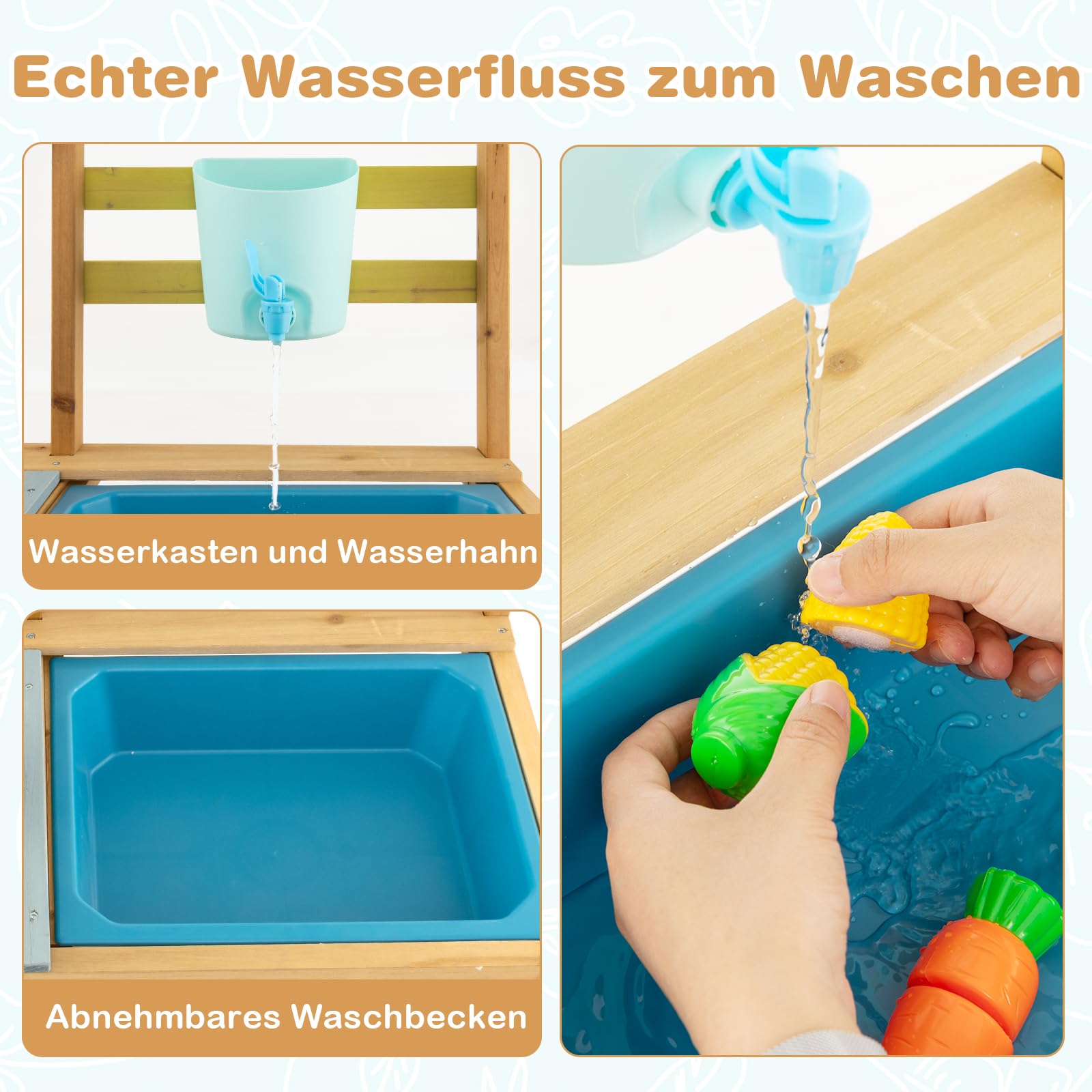 COSTWAY Matschküche Kinder Outdoor, Kinderküche Holz mit Wasserfunktion, Spielküche mit Haken & abnehmbarem Regal, Gartenküche Outdoorküche für Kinder ab 3 Jahren