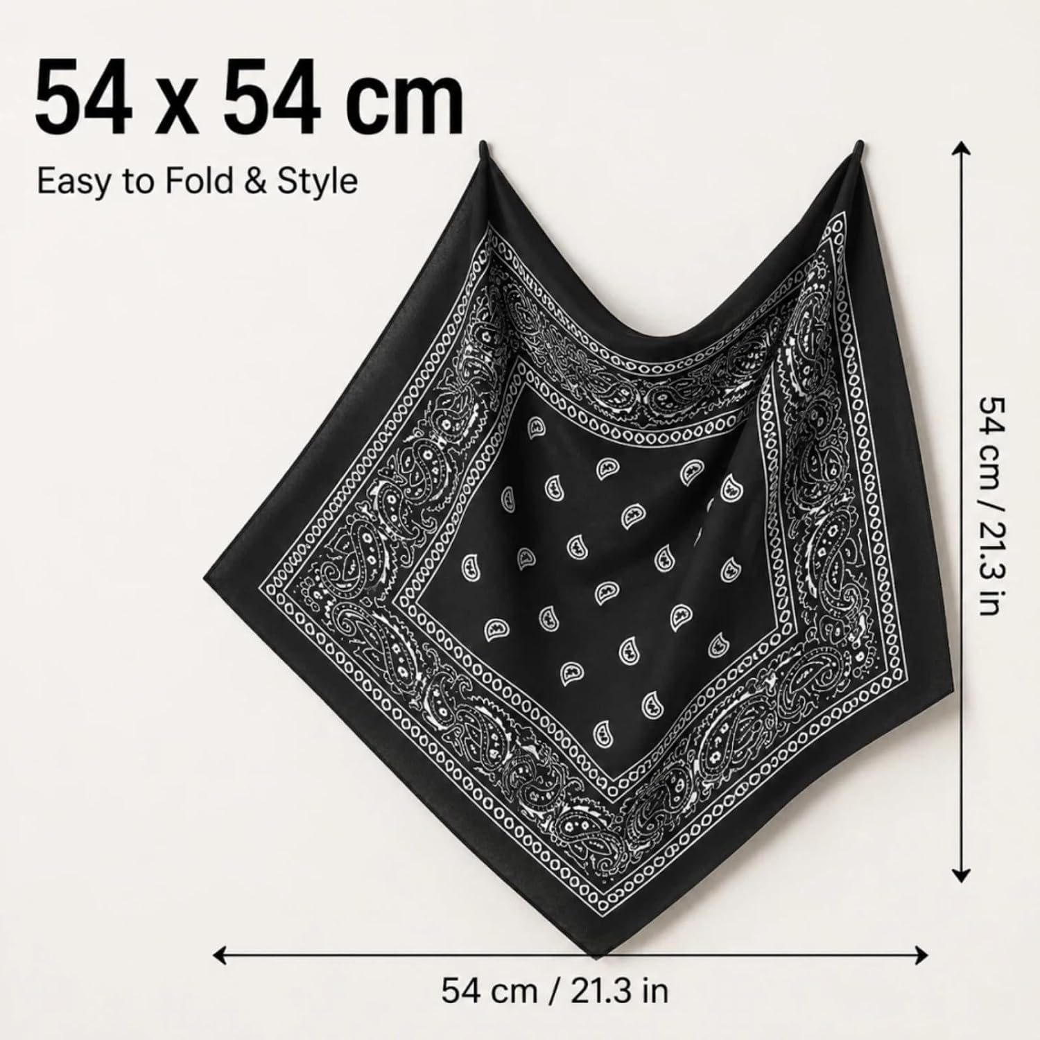 Cotton Bandana for Men & Women, 22" x 22" Paisley Pattern Handkerchief Headband Scarf, Large Bandanas Face Mask Square Scarf Headwear, Outdoor Sports Cycling Accessories - Black
