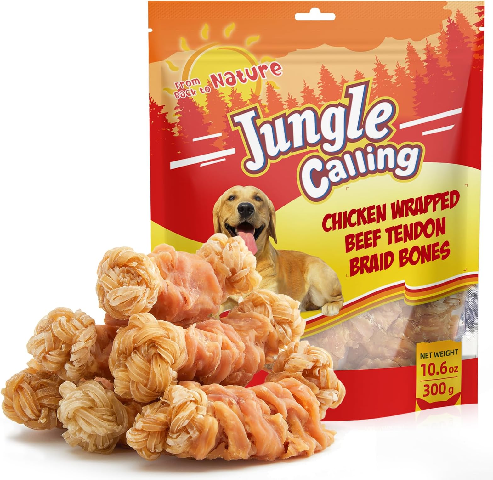 Jungle Calling Chicken Wrapped Beef Tendon Bones, Hip and Joint Support | For Medium Large Dogs, With Glucosamine, Rawhide Free, Long Lasting Treats, High Protein, Teeth Cleaning, 10.6 oz