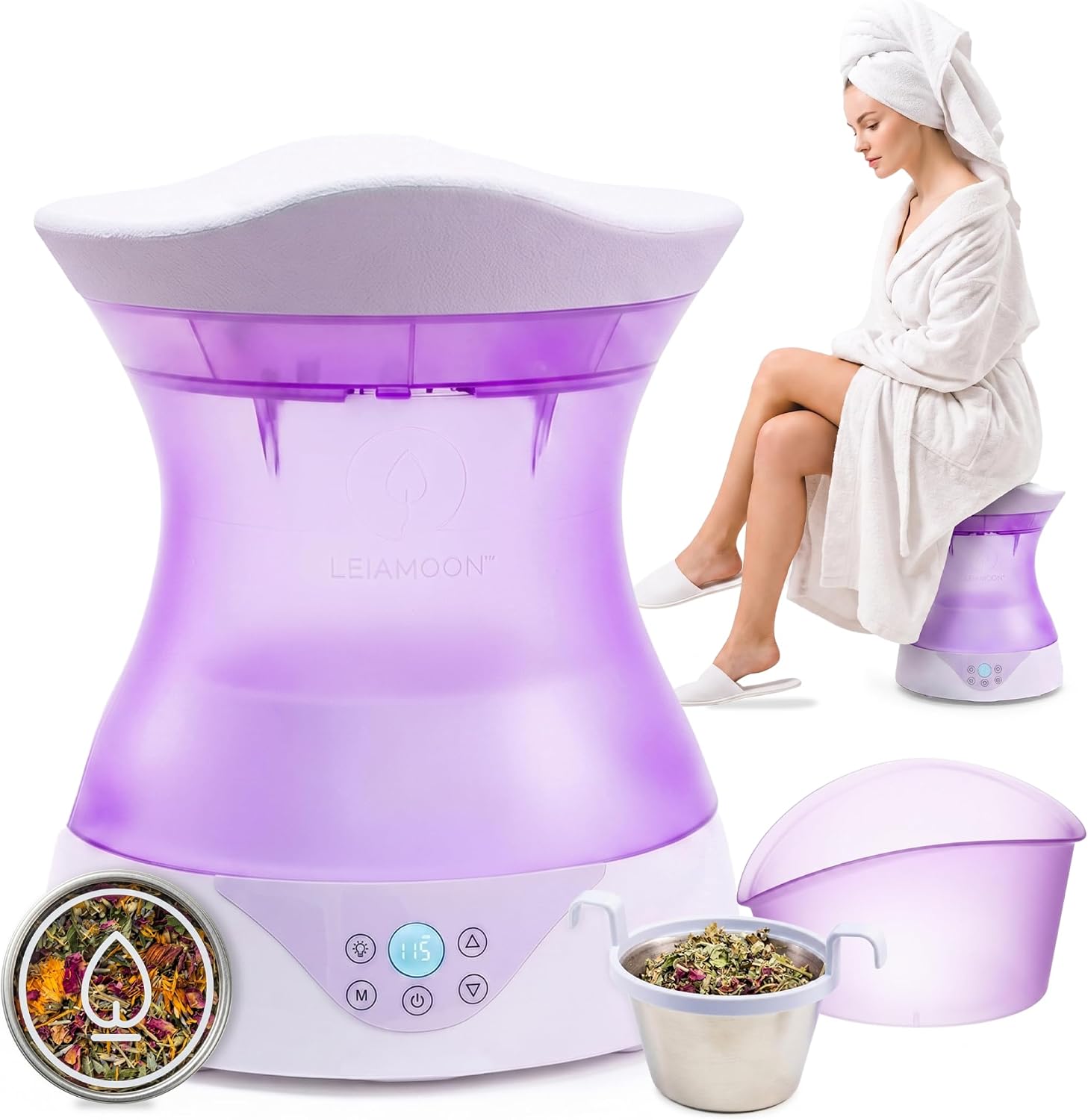 Yoni Steam Seat Set for Feminine Wellness & Self-Care – Vaginal Steamer with SteamSafe Temperature Control & Near Infrared & Red Light Therapy – V Steam at Home Kit with Yoni Herbs for Steaming