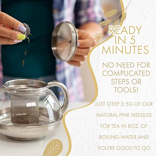 Miniatura 3 de Fusion Select Té de aguja de pino 100% natural, té de hierbas frescas y naturales de hojas sueltas para relajación, inmunidad y salud, agujas de