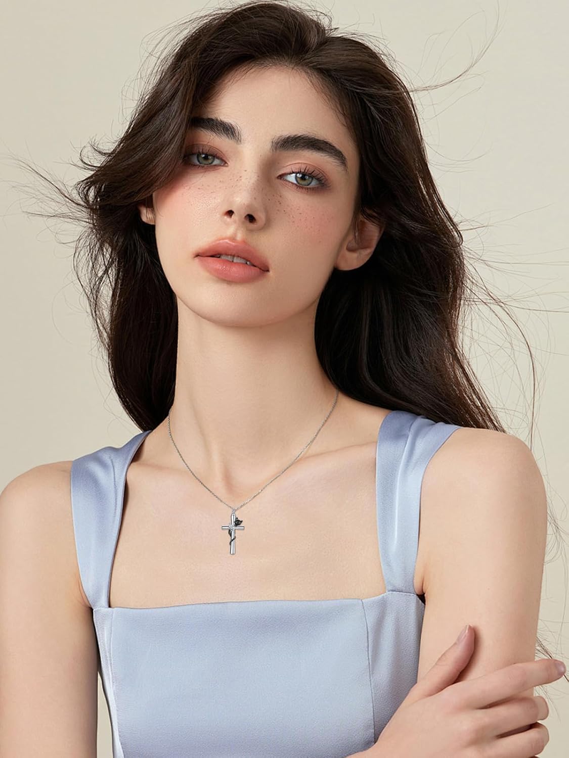 TOUPOP Cat Cross Urn Necklaces for Ashes S925 Sterling Silver Butterfly Cremation Jewelry Memorial Keepsake Jewelry with Funnel Filler for Women Men - Image 4