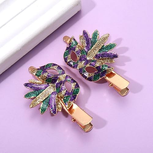 Miniatura 3 de Pinzas para el cabello de Mardi Gras para mujer, sombrero de bufón con purpurina, máscara de flor de lis, horquillas para el martes gordo de