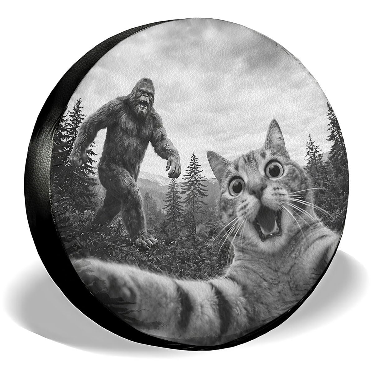 GENANY Cat Selfie with Sasquatsch Father's Day PVC Spare Tire Cover for RV Trailer, Waterproof, Size 15 Fits 27-29 Inch