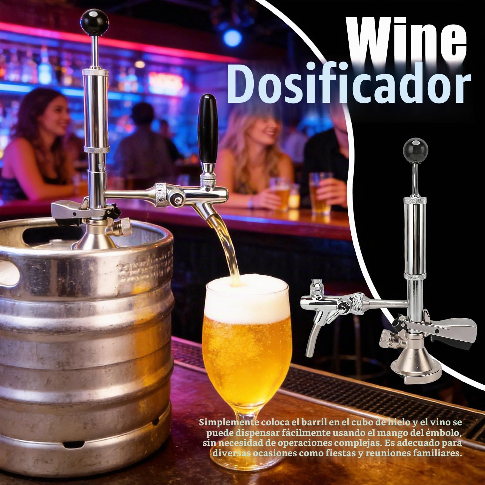 Bomba de Fiesta Para Barril de Cerveza, Grifo de Cerveza de Acero Inoxidable de 4 Pulgadas Kit de Válvula para Barril con Bomba de Aire y Distribuidor Grifo de Pistón