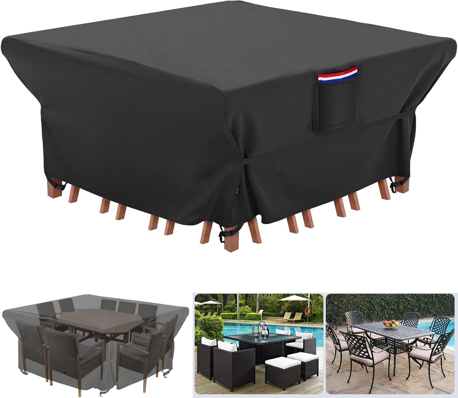 Youlvy Patio Furniture Cover Square 86 Inch - 600D Outdoor Table Cover Waterproof & Heavy Duty, Large Lawn Outdoor Dining Table and Chairs Set General Purpose Furniture Cover - 86 x 86 x 28 Inch