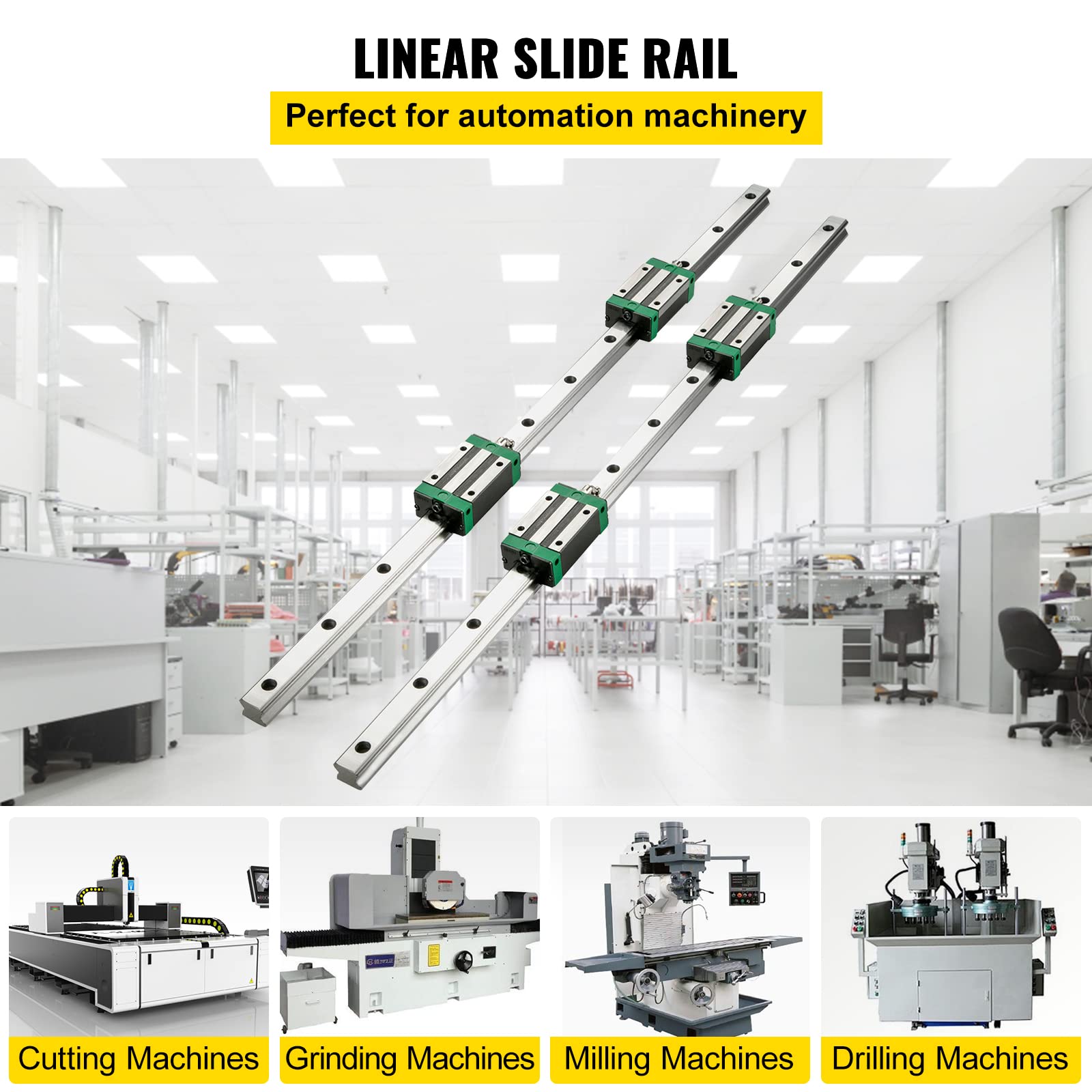 VEVOR Set di Guide per Cuscinetti Lineari, Modello HSR20 1700mm Guida Lineare, 2 Guide di Scorrimento Lineari con 4 Blocchi Cuscinetti e 1 Binario Filettato, Guida Lineare Ferroviaria Uso per Torni
