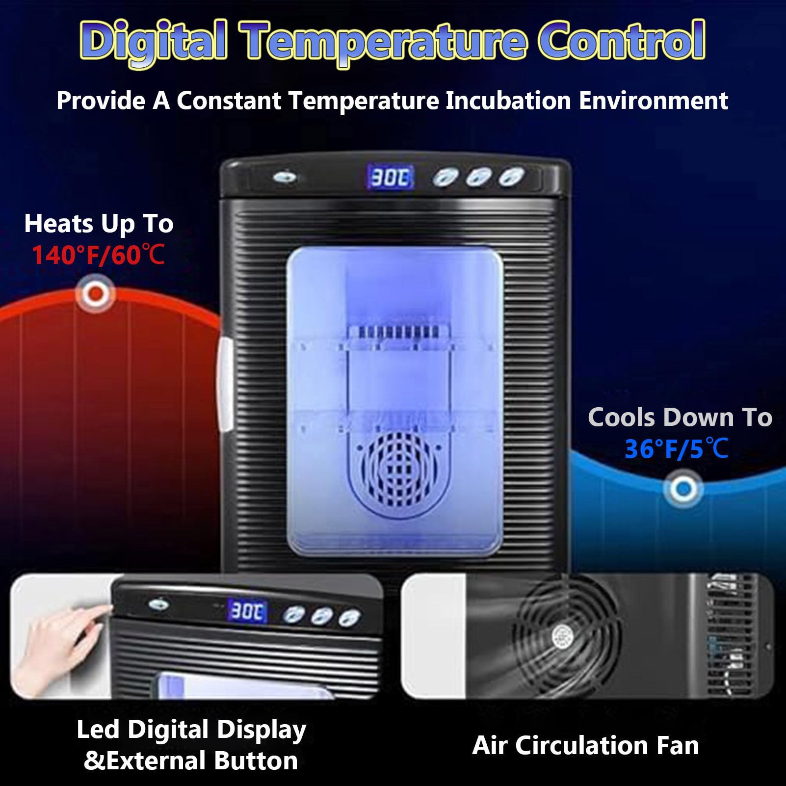 RayGenius Incubadora De Reptiles con Control De Temperatura Dual (5-60 °C), Termostato De RefrigeracióN Y CalefaccióN para Reptiles PequeñOs.