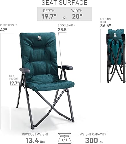 Miniatura 3 de EVER ADVANCED Silla reclinable plegable para camping, totalmente acolchada con soporte ajustable de respaldo alto, portátil para adultos, silla