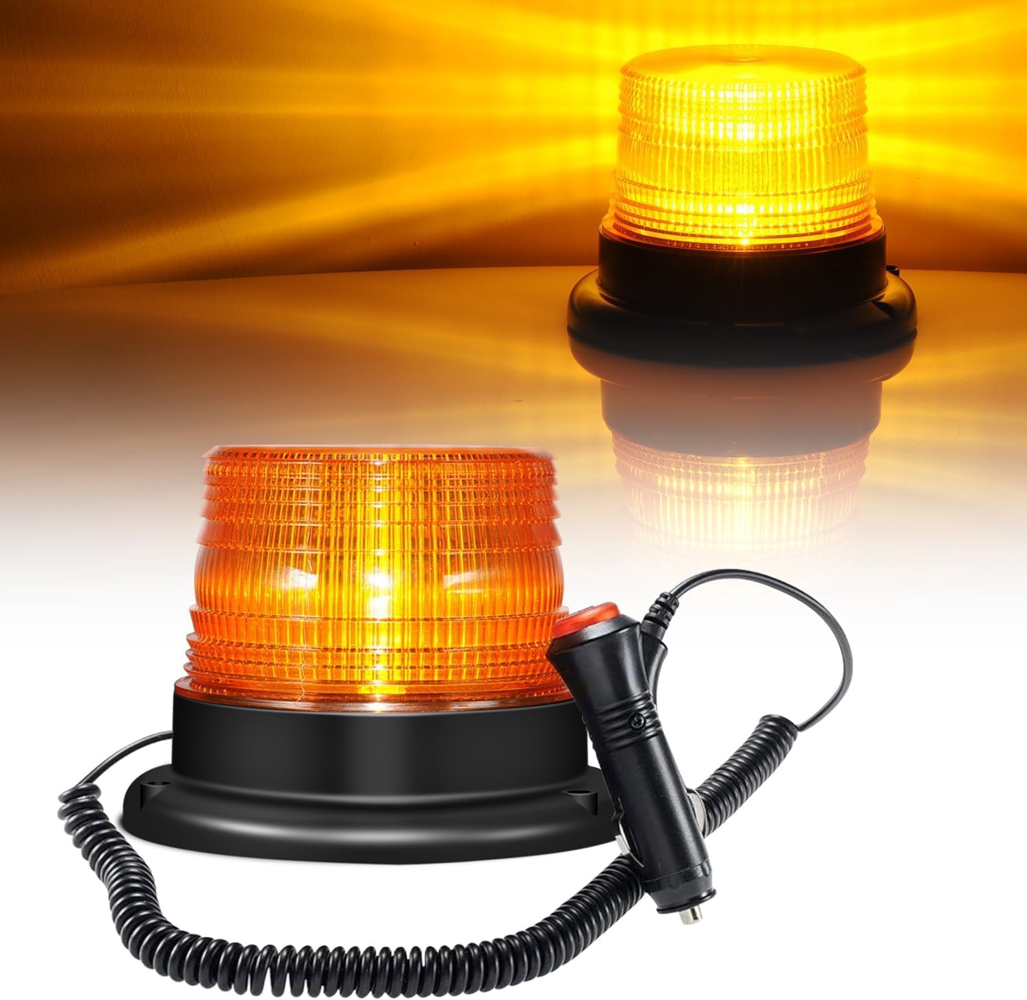 Dinfu LED Lampa Ostrzegawcza 12/24V - Magnetyczna Lampka na Dach do Samochodu, Wózka Widłowego, Traktora, Wózka Golfowego - Żółto-Pomarańczowa