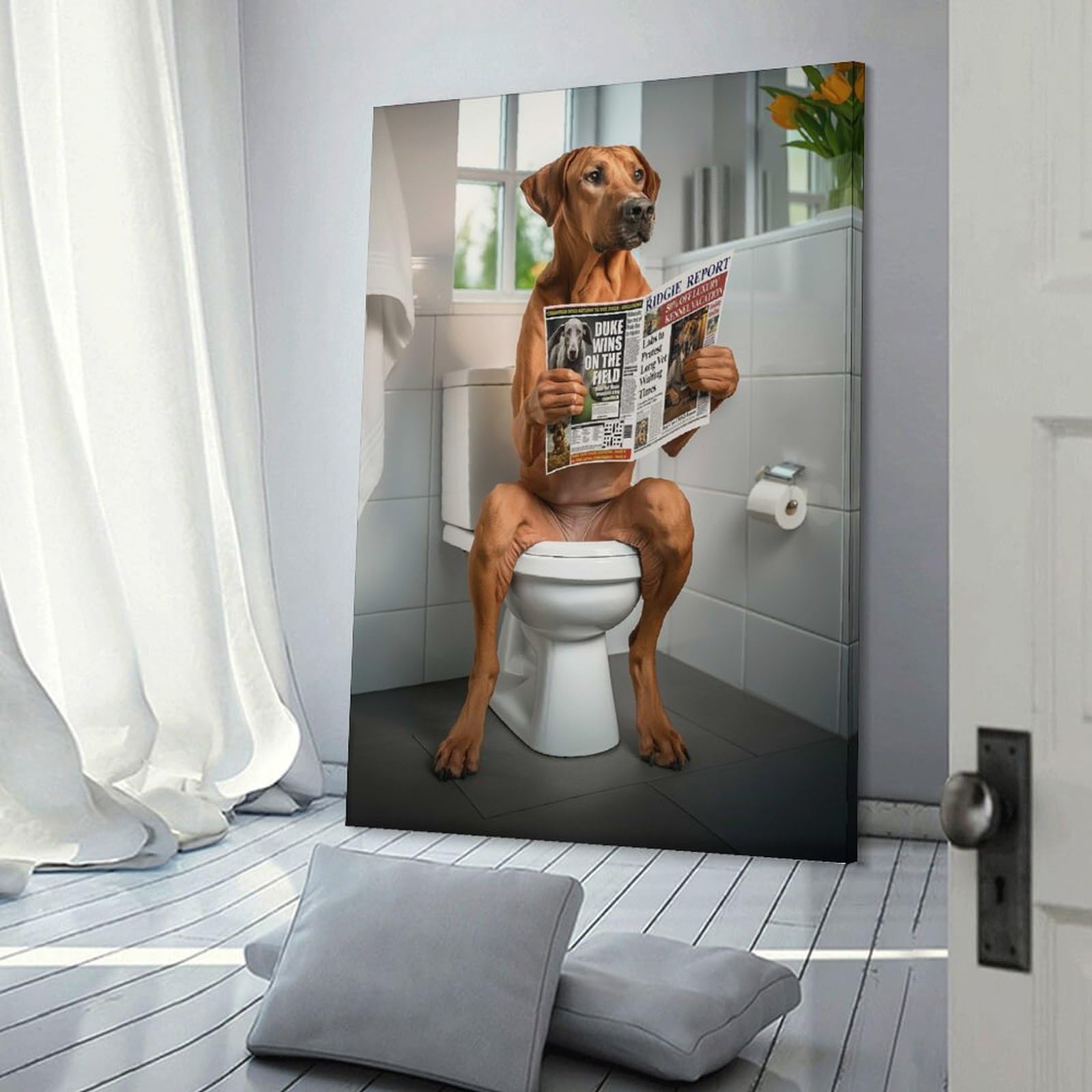Junmoney Frame-Style-16 Decorative Wall Artwork Rhodesian Ridgeback Toilet, 16X24inch(40X60cm), For Sofa Walls, Lounge Or Home Corners, Modern Wall Decor For Cosy Interiors