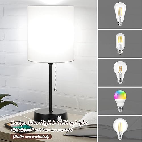 Miniatura 50 de Juego de 2 lámparas de mesa de 17.3 pulgadas con 2 salidas USB y CA, lámparas de mesita de noche para dormitorio, sala de estar, habitación