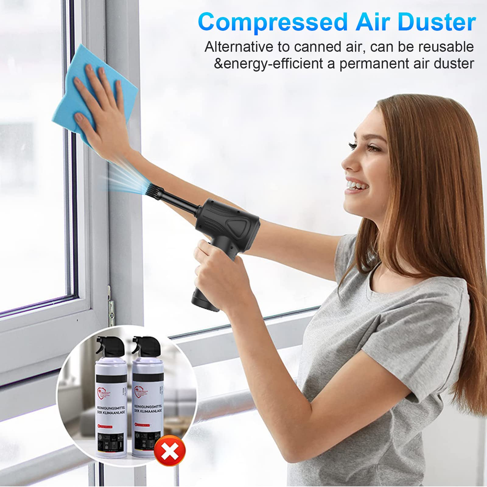 Elektrische Staubgebläse Druckluftspray für PC Reinigungsset, 110000rpm Staubgebläse Druckluft, 3-Gang Air Duster Luftdruckspray, Reinigung für Elektronik, Laptop, Tastatur, Sofa, Auto, Bürogeräte