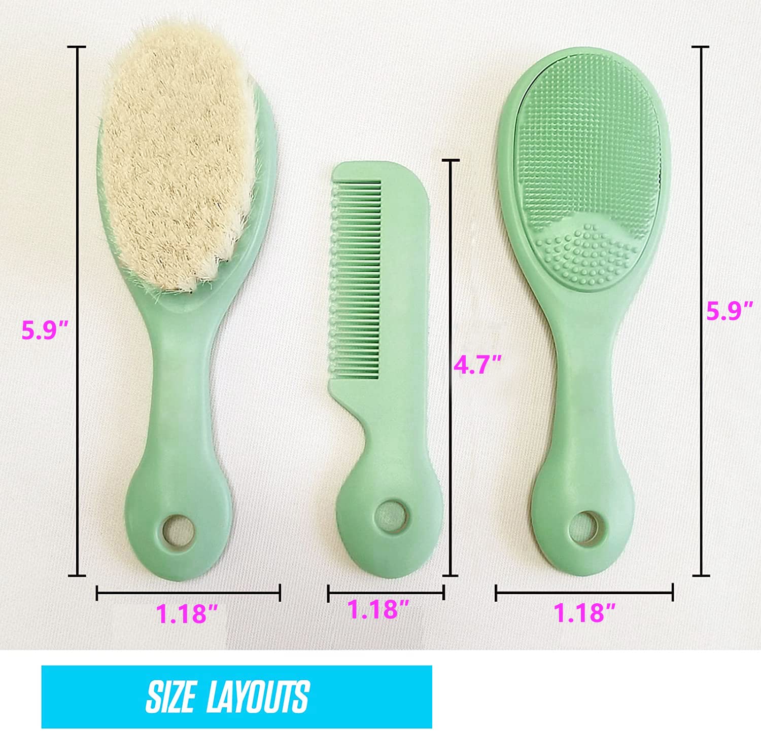 Set di 3 spazzole per capelli e pettini per neonati e bambini, con morbide setole di capra, spazzola da bagno in silicone e pettine per neonati e bambini, regalo perfetto per la lista dei