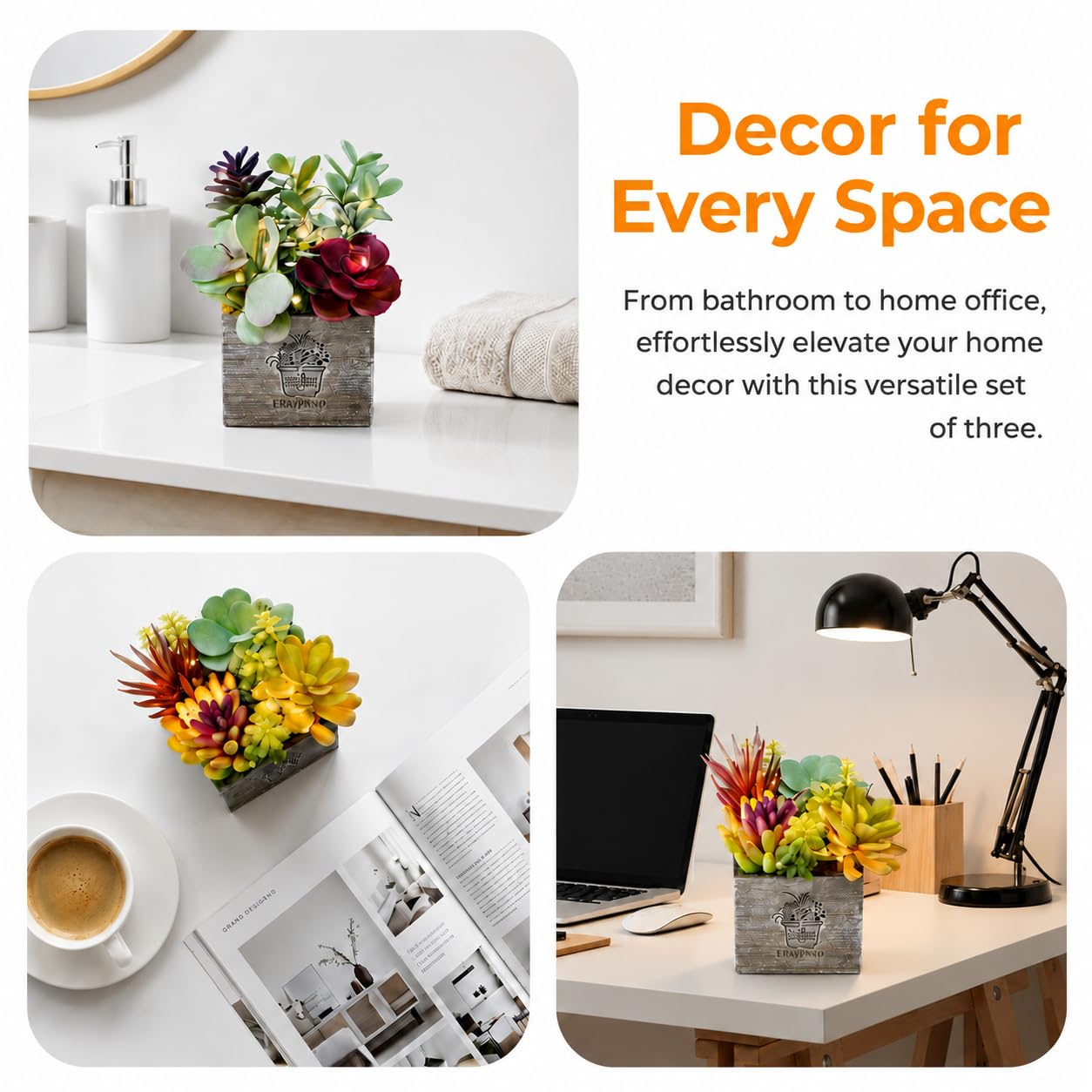 Plantas suculentas Artificiales, pequeñas Plantas Artificiales con Luces, Surtidas Decorativas suculentas Falsas en Maceta para Oficina, Escritorio, baño, Dormitorio, estantes, Ventanas