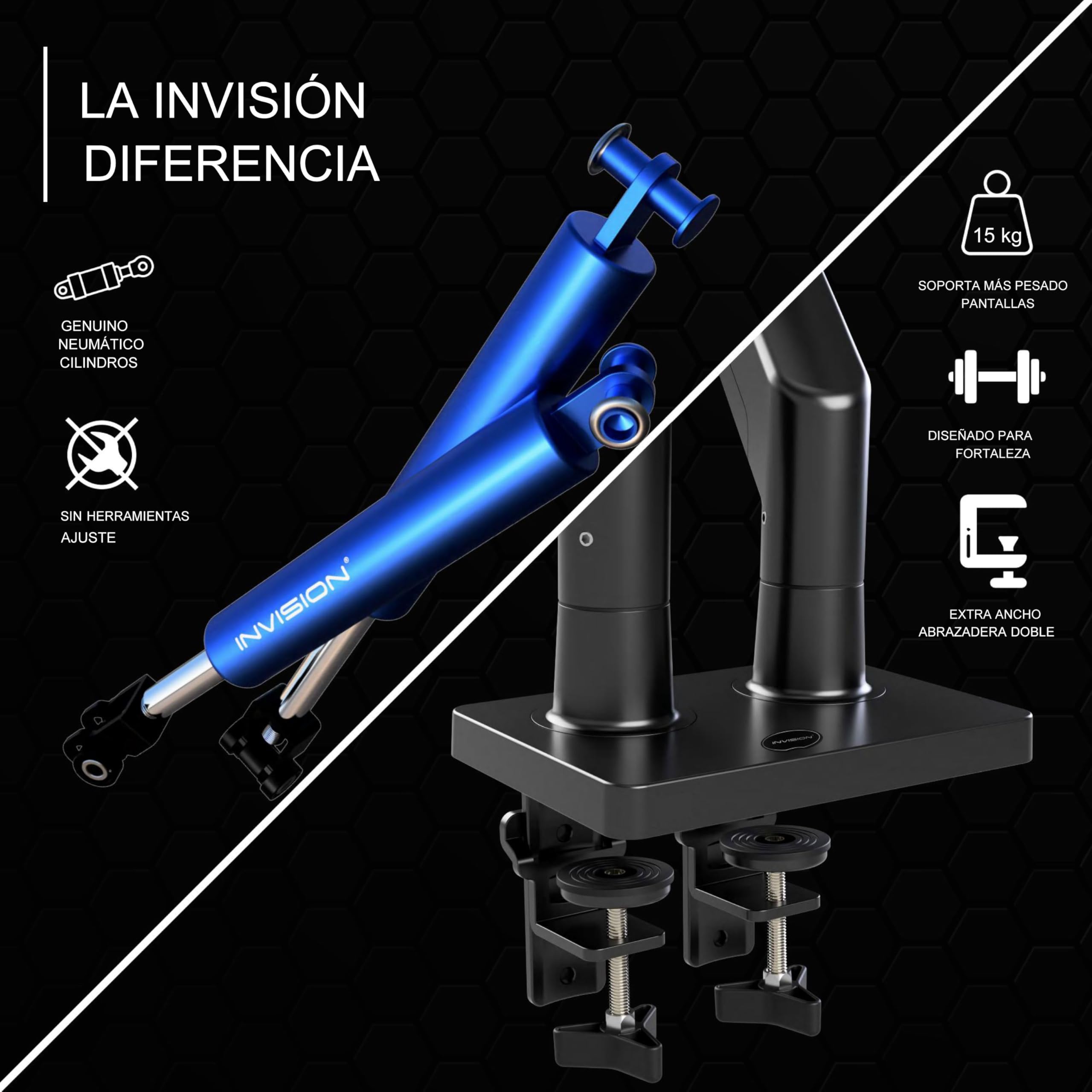 Invision Soporte Monitor Doble Brazo para Pantallas 24-35 Pulgadas, VESA 75/100mm, Altura Ajustable Inclinar Girar y Extender, Resorte de Gas Montaje de Abrazadera de Escritorio Peso 2-15kg (MX900)
