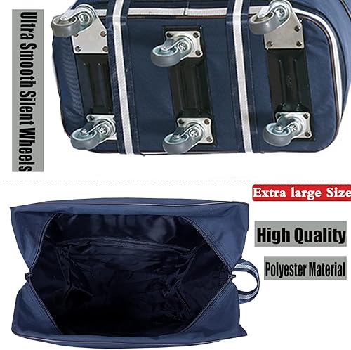Miniatura 7 de ELDA Maleta plegable expandible con 6 ruedas silenciosas de TPR para viajes, maletas de gran capacidad para hombres y mujeres, Azul, Maleta plegable