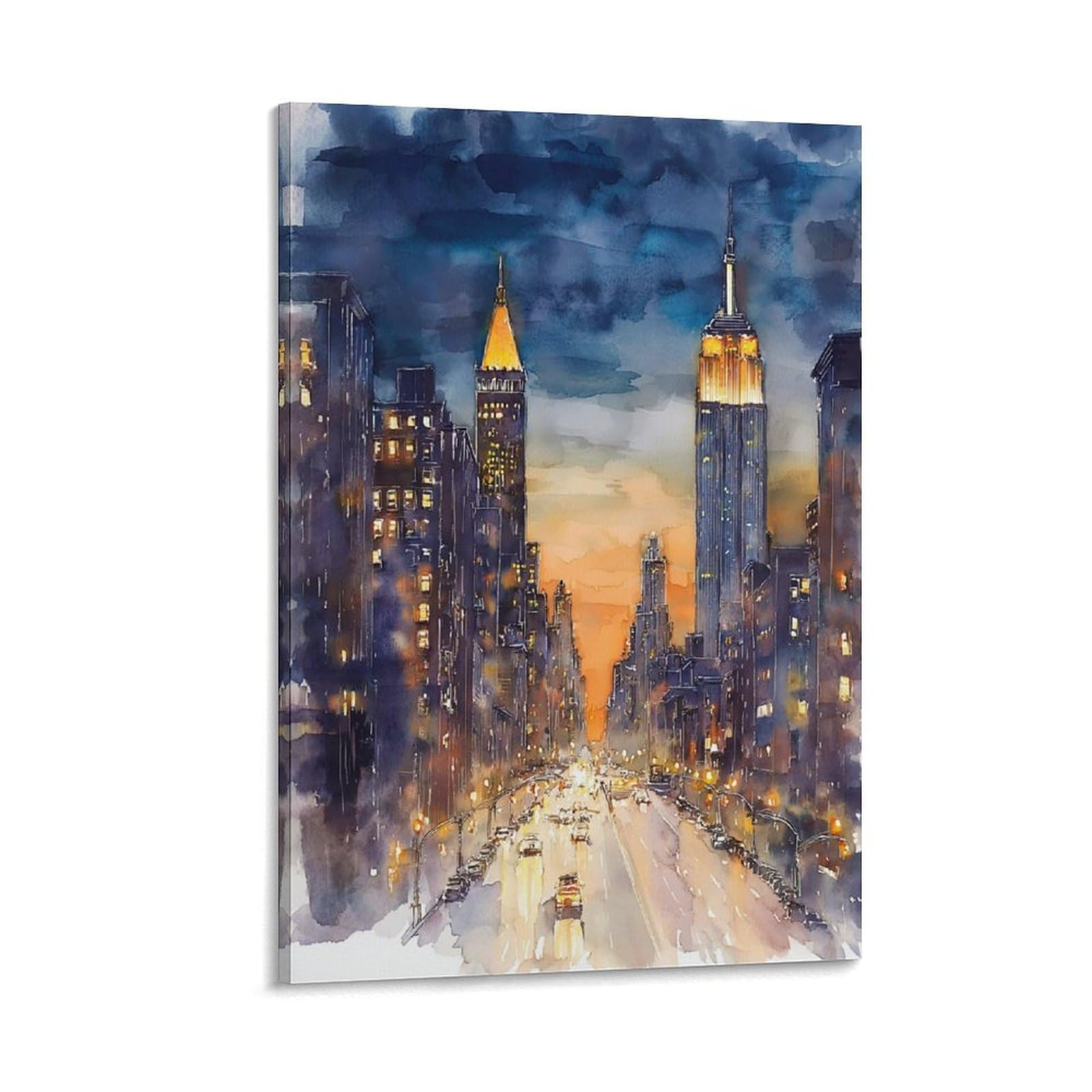 XWYMXZ NYC Street New York 24x36inch(60x90cm) Vintage Travel Poster Watercolor Canvas Art