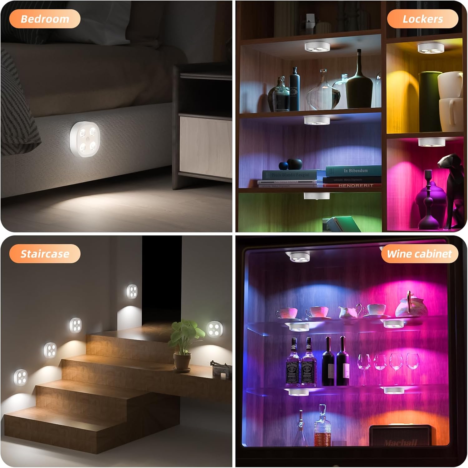 3PCS Motion Sensor Step Light, Rechargeable Puck Lights with Remote, Under Cabinet Lights with 3 Colors&RGB, Magnet Stick on Light for Closet, Hallway, Stairway, Bathroom, Bedroom, Kitchen