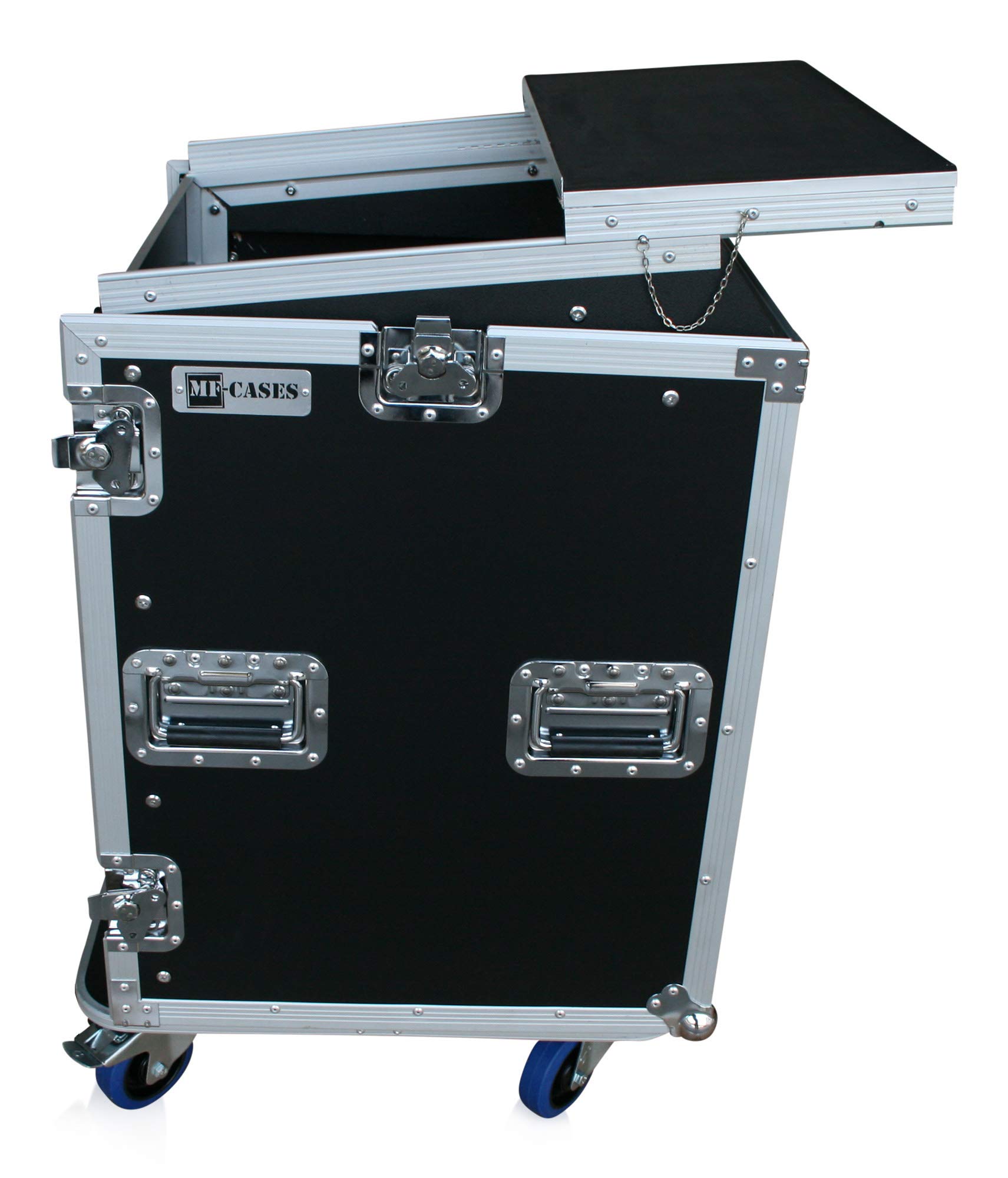 Winkelrack 14HE+10HE oben Notebook-Ablage Rollen Flightcase DJ Case