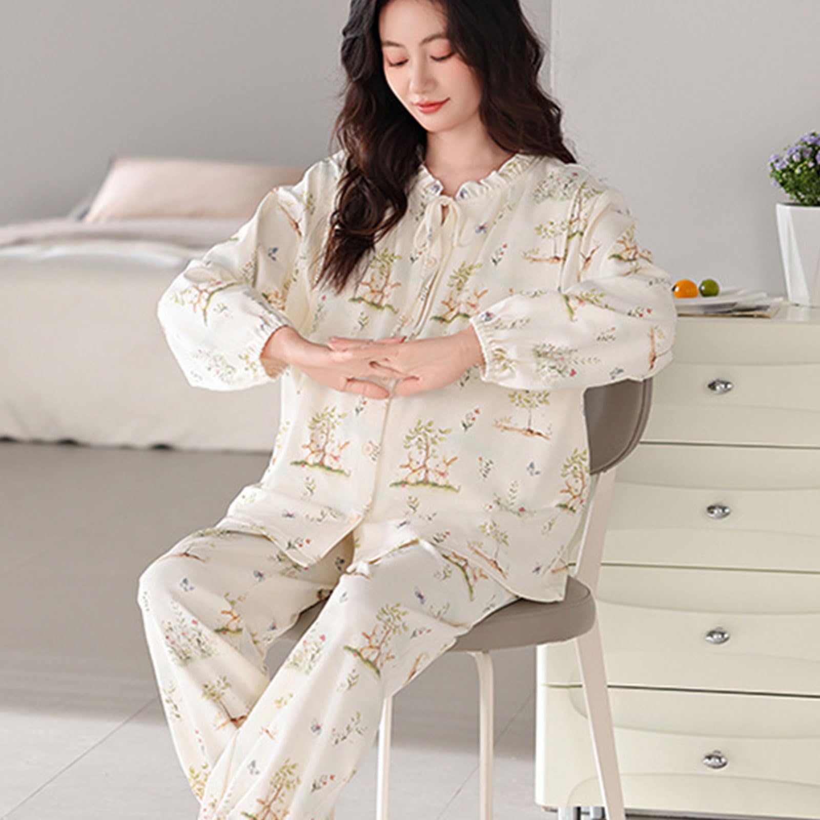 Pigiama premaman premaman in cotone regolabile Set traspirante Homewear elastico caviglia per la gravidanza Rilassarsi Autunno Inverno Confortevole Indumenti da notte