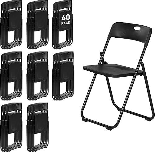 Miniatura 20 de Paquete de 10 sillas plegables de plástico negro, silla plegable ligera con capacidad de 350 libras, marco de metal fácil de plegar y almacenar,