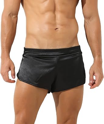 Mens Athletic Supporters Silky Jockstrap Boxers Lightweight Active Shorts Large Side Split Satin Boxers