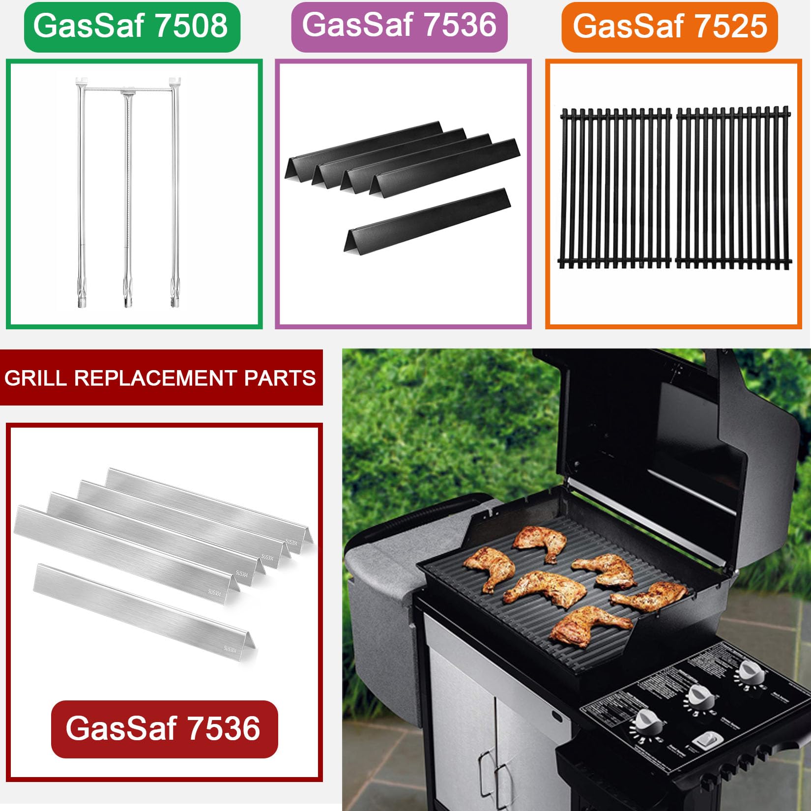 GasSaf Barre aromatisante de 57,1 cm pour Weber Spirit 300 avec panneau de commande latéral, 304 barres aromatisantes de rechange pour Weber 7536 7537