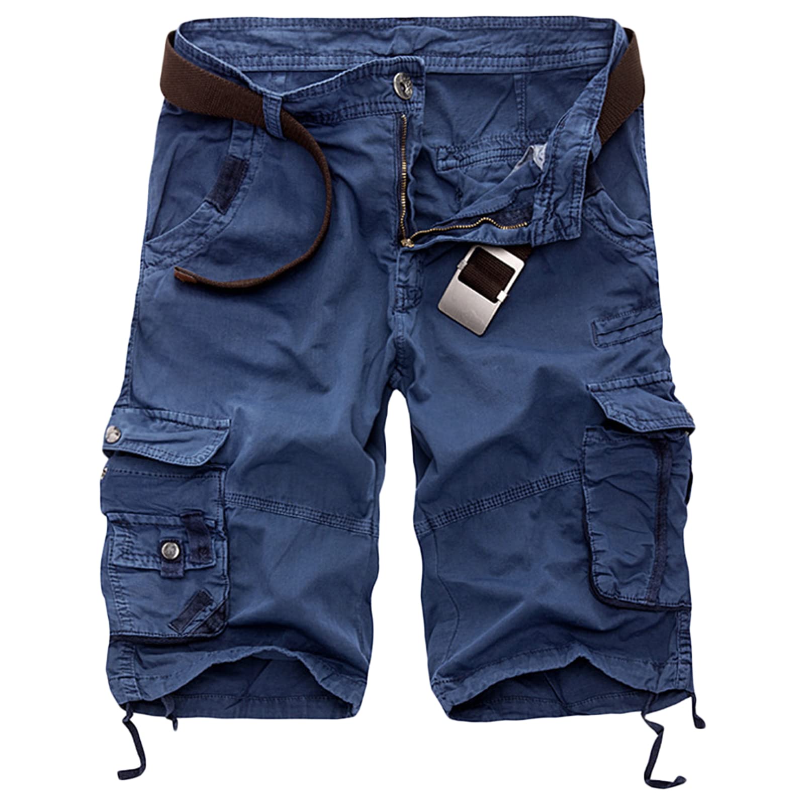 Men's Lightweight Multi Pocket Shorts Camo Relaxed Fit Outdoor Cargo Shorts Casual Cotton Short Pants No Belt (Blue,40)