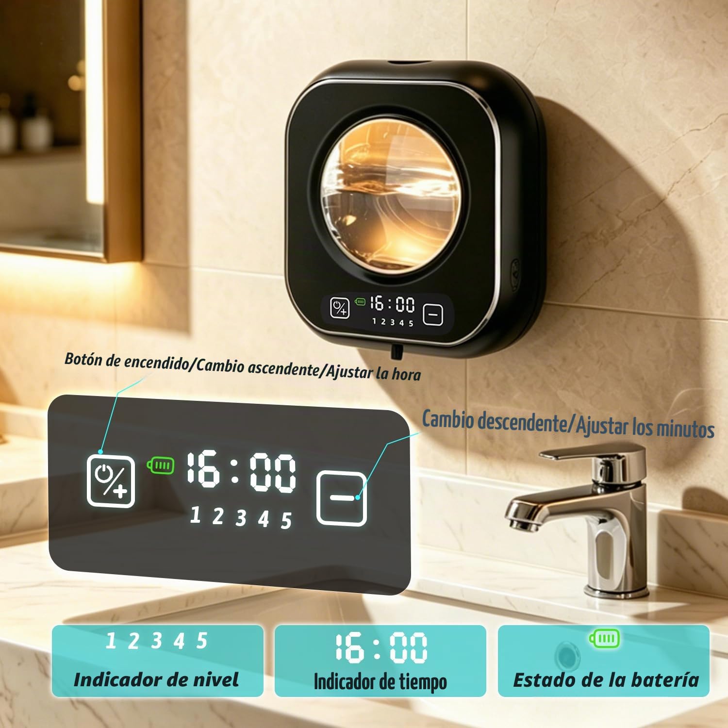 Automatico Dispensador Jabon Baño,320ml Dosificador de Jabón Líquido para Pared, Jabonera Cocina Dosificador Carga USB con Sensor Dispensador Jabon Cocina, Apto para Cocina, Baño, Hotel