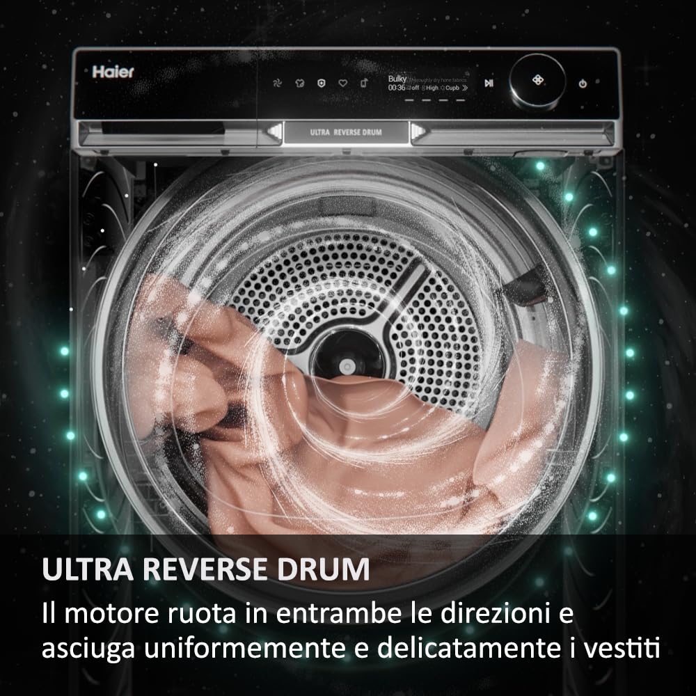 Haier X Serie 11 Asciugatrice 9 Kg, Libera Installazione, Carica Frontale, Classe A+++-10%, 5 Livelli d'intensità, Ultra Reverse, Partenza Programmabile, Vapore, 85x59,5x69,5 Bianca - HD90-A3Q397U1-S