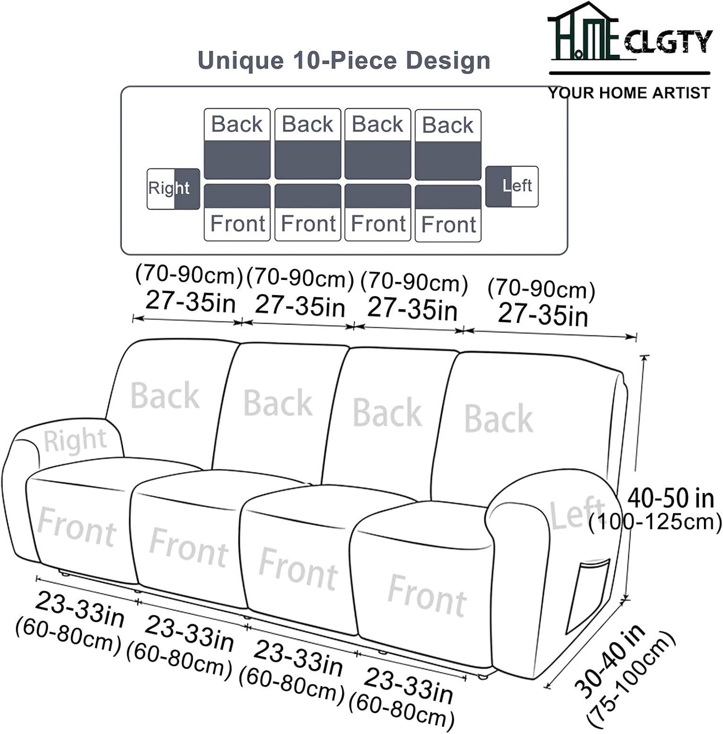 10-Piece Recliner Chair Covers Waterproof, Stretch Soft Polyester Lazy boy Reclining Sofa slipcover with Side Pockets Armchair Covers for Kids-Camel-4 Seat