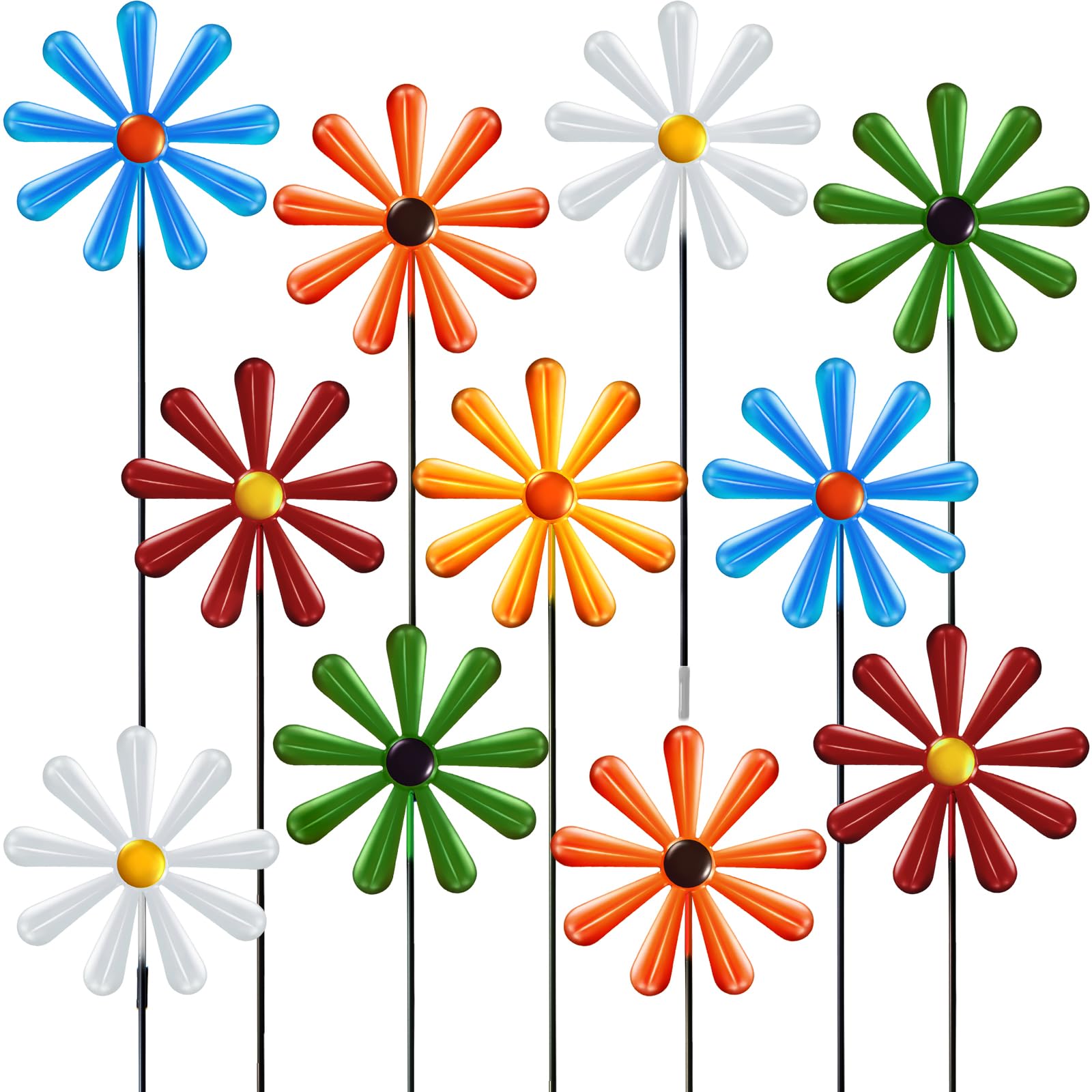 Clabby 12 Stück Metall Gartenstecker mit Gänseblümchenmotiv Bunte Künstliche Blumenstecker Gartendeko für Rasen, Terrasse, Hinterhof, Blumenbeet, Landschaftsgestaltung und Außendekoration