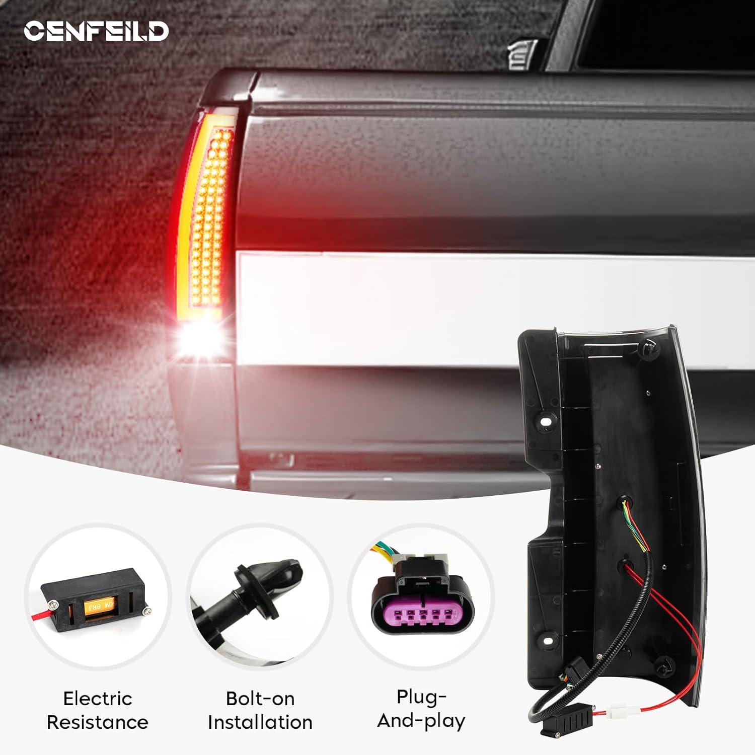 Tail Lights Assembly [LED Kit] Fit for Chevy Suburban 1500 2500, for Tahoe, for GMC Yukon XL 1500 2500 Pickup 2007-2013 (NOT Fit Barn Door & Hybrid Models), Black Housing Smoked Lens
