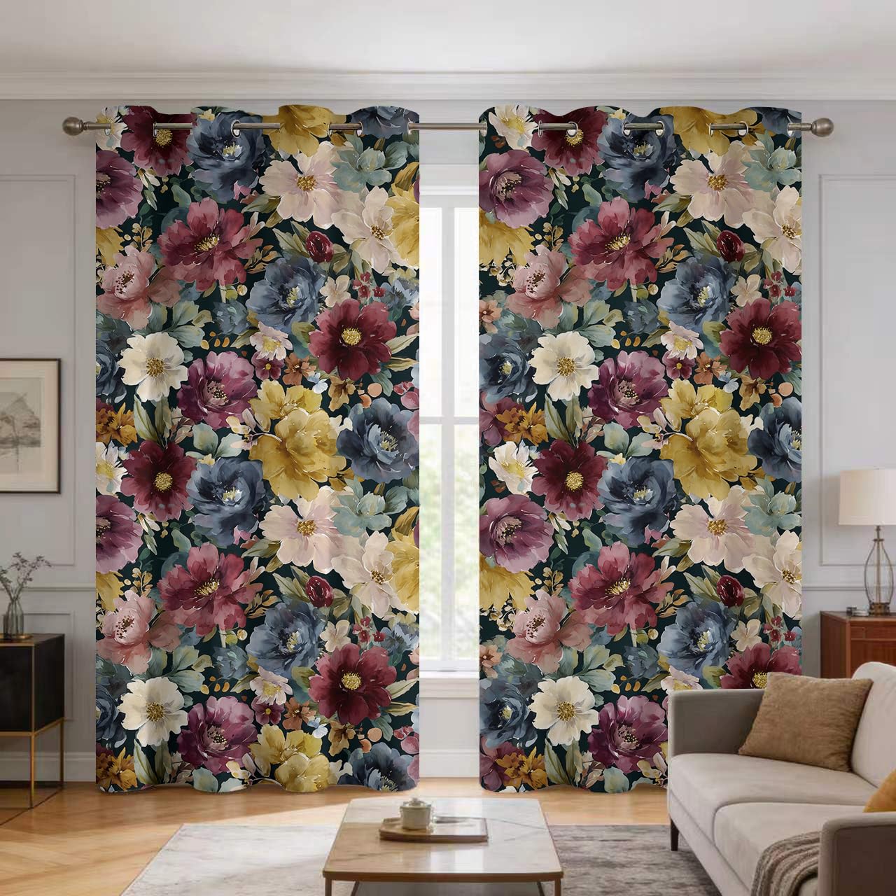 Rideaux occultants imprimé floral moody 140x220 de maison